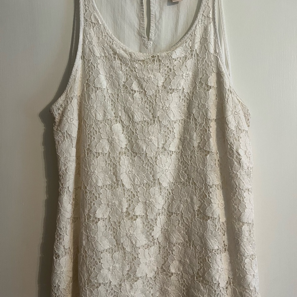 LOFT Lace Overlay Tank Top - Cream